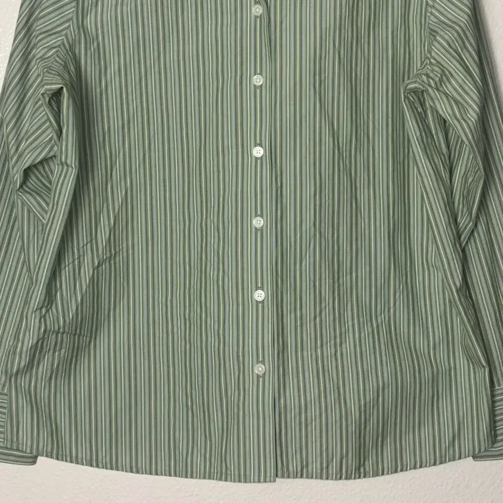 Eddie Bauer button up Woman's size Large 100% Cotton Striped green
